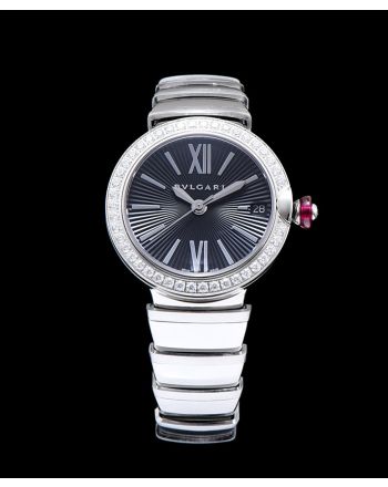 Bvlgari Lvcea Sliver tone Case With Diamonds Automatic Watch Black