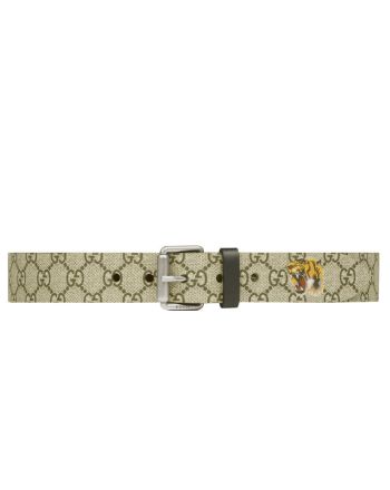 Gucci Tiger print GG Supreme belt Coffee