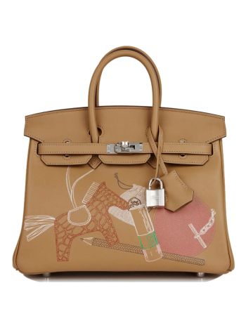 Hermes Birkin 25 In & Out Biscuit Swift Palladium Hardware Coffee