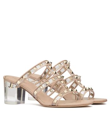 Valentino Women's Rockstud Slider Sandal In Polymer Material With Plexi Heel 60MM Pink